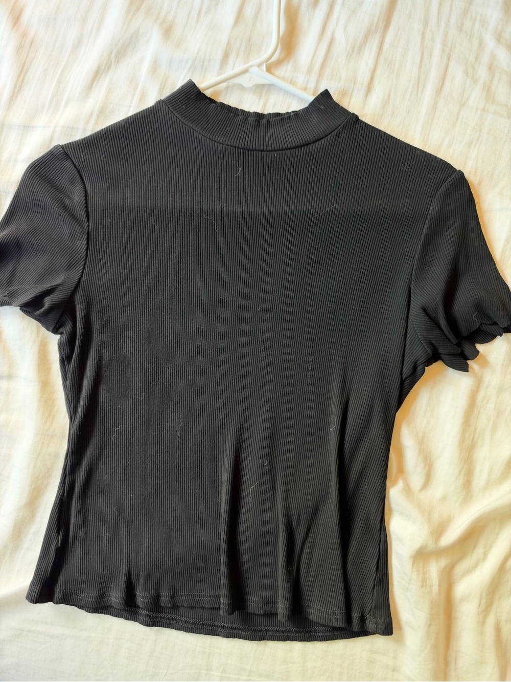 Black Ribbed Mock Neck Short Sleeve Crop Top